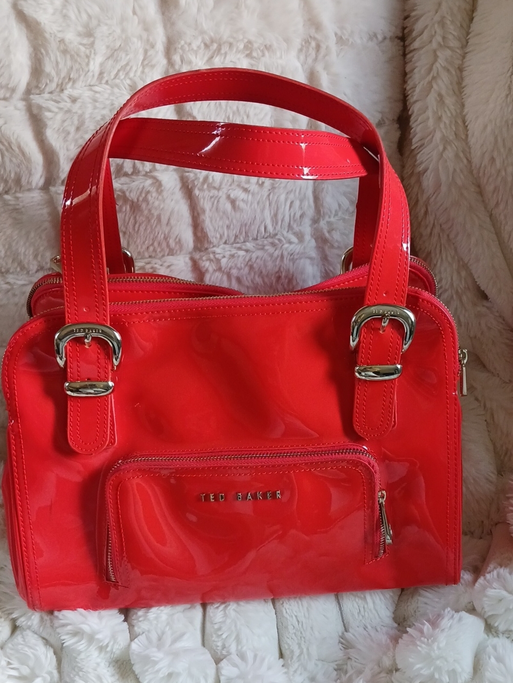 Ted Baker Glossy Patent Leather Satchel with Front Zip Pocket